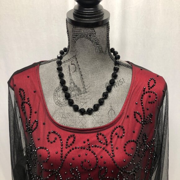 Lane Bryant Top Womens Size XL Embellished Red Black Sheer Mesh Whimsigoth Party - Picture 2 of 8